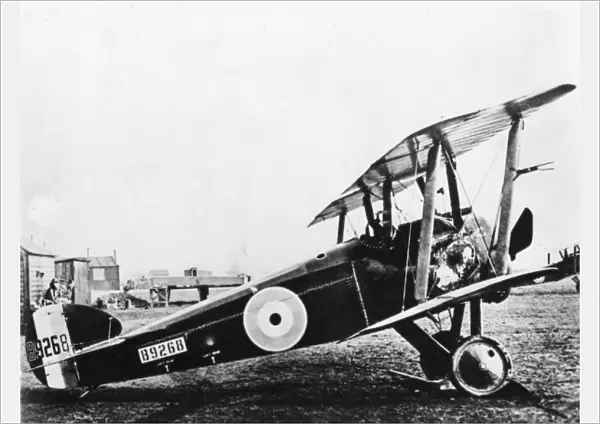 Sopwith Camel biplane on an airfield, WW1