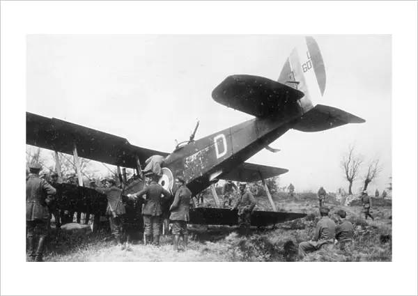 British DH9 biplane in forced landing, France, WW1