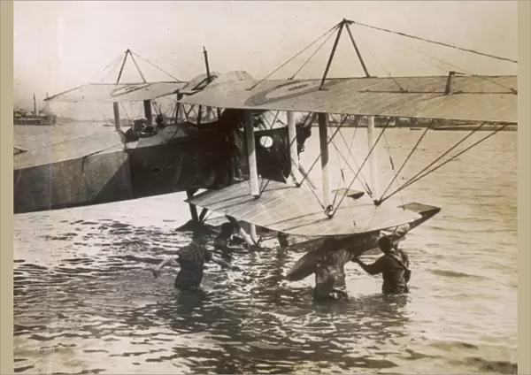 British seaplane preparing for flight, WW1