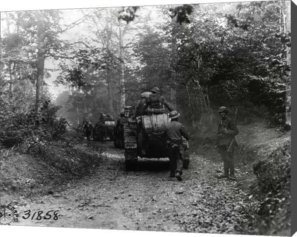 American troops and tanks, near Boureuilles, France, WW1