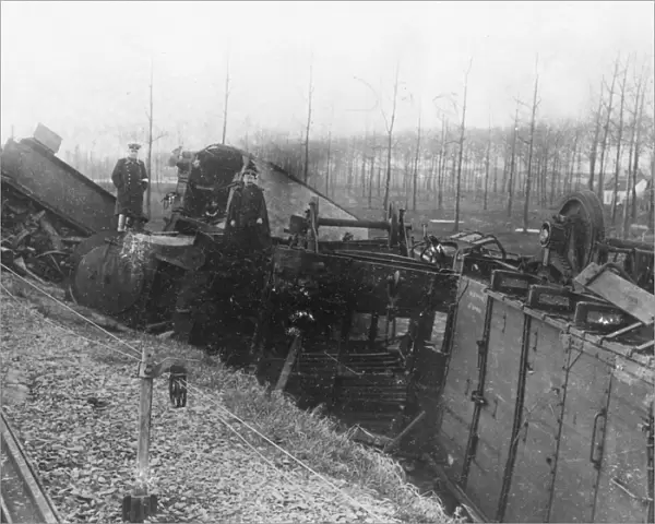 Derailed train near Antwerp, Belgium, WW1