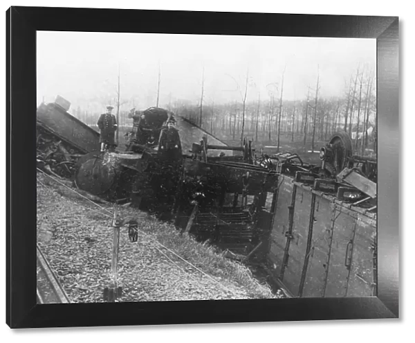 Derailed train near Antwerp, Belgium, WW1