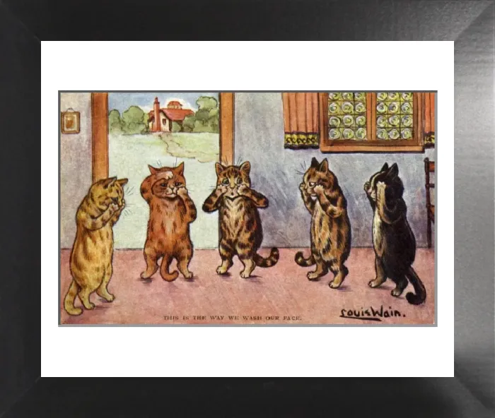 Framed Print : Louis Wain Print: This is the Way We Wash Our Face, 1904