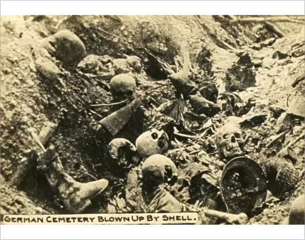 German cemetery blown up by American shell, WW1