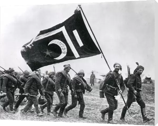 Turkish troops with flag, WW1