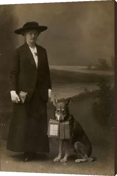Woman and dog in photographers studio