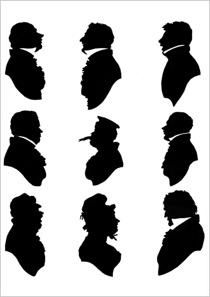 Silhouette portraits in caricature