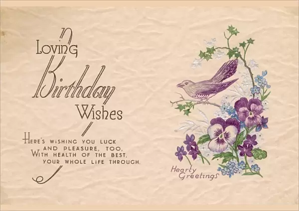 Birthday card with bird and flowers