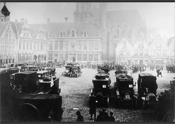 City square during retreat from Antwerp, Belgium, WW1