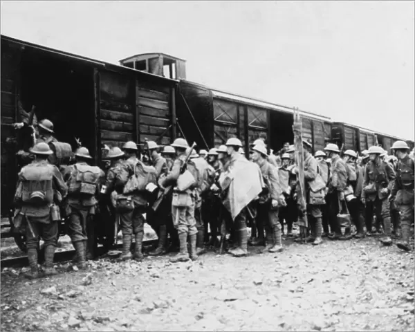 British troops boarding a train, Western Front, WW1