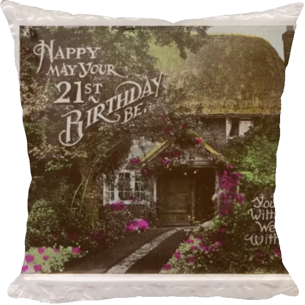 21st birthday card with thatched cottage