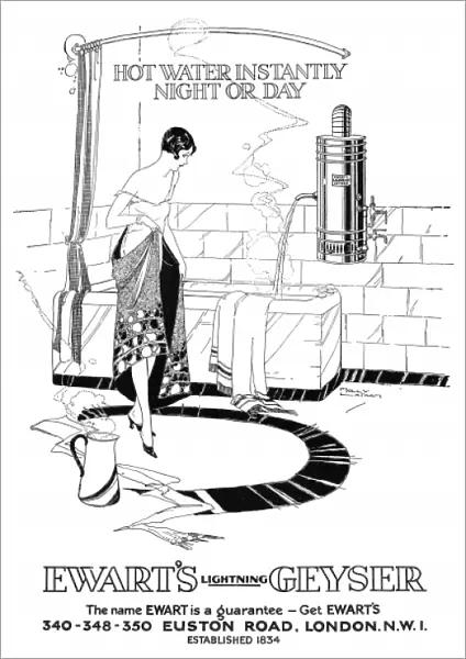 Advert for Ewarts Geyser hot water 1926