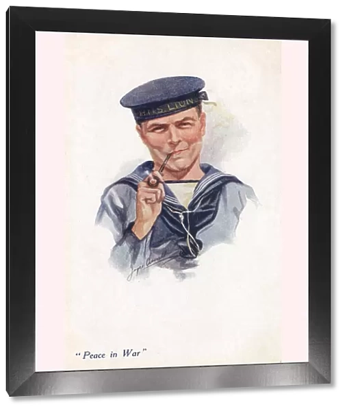 Sailor from HMS Lion smoking his pipe