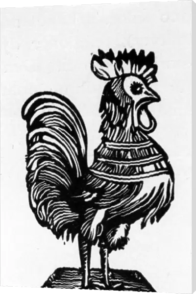A rooster. The rooster in a Swedish primer from 1637 Date: 1637