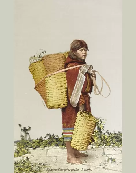 Bolivian Woman carrying many baskets