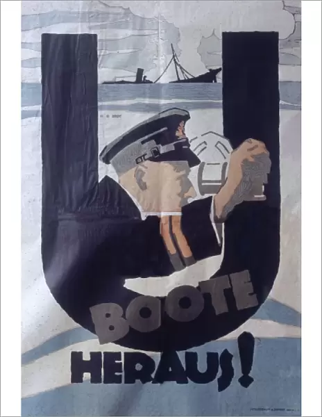 German propaganda poster, U Boote Heraus!, WW1