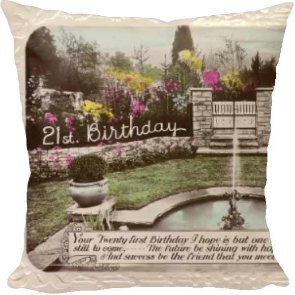 21st birthday card with garden and fountain