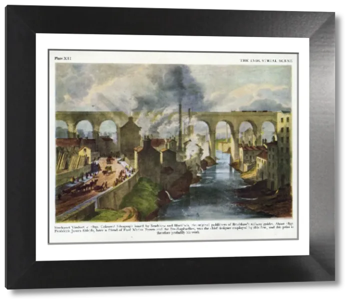 Framed Print : Stockport Viaduct Coloured Lithograph Print circa 1850 Framed Print : Stockport Viaduct Coloured Lithograph Print circa 1850