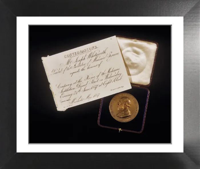 Framed Print : Joseph Whitworth, IMechE, Medal and Invitation Print 1857 Framed Print : Joseph Whitworth, IMechE, Medal and Invitation Print 1857