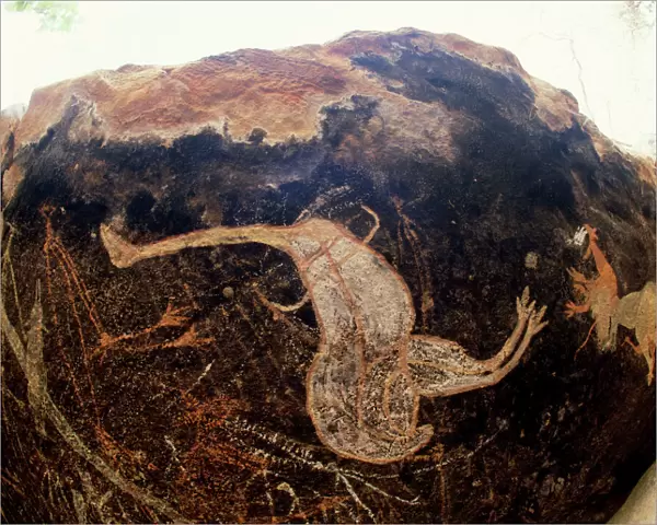 Australia - Aboriginal rock painting, Emeu. Christmas caves, Alligator River Region, Northern Territory, Australia