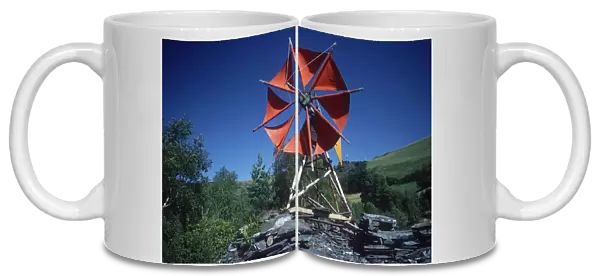 Cretan windmill on hillside Centre for Alternative Technology Machynlleth Powys Wales UK