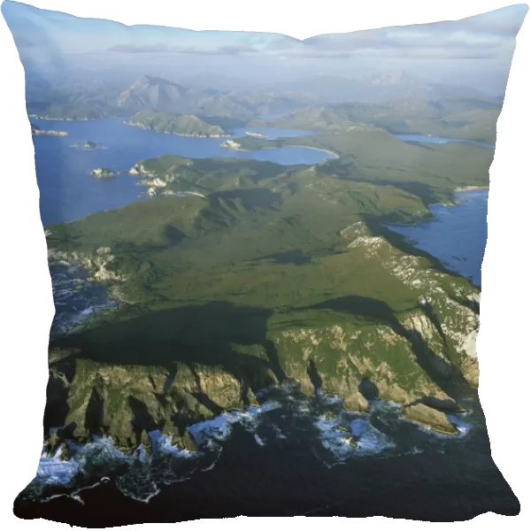 Aerial - Port Davey, Hilliard Head, Stephens Bay, Mt Rugby beyond Southwest National Park, Tasmania (World Heritage Area), Australia JPF49255