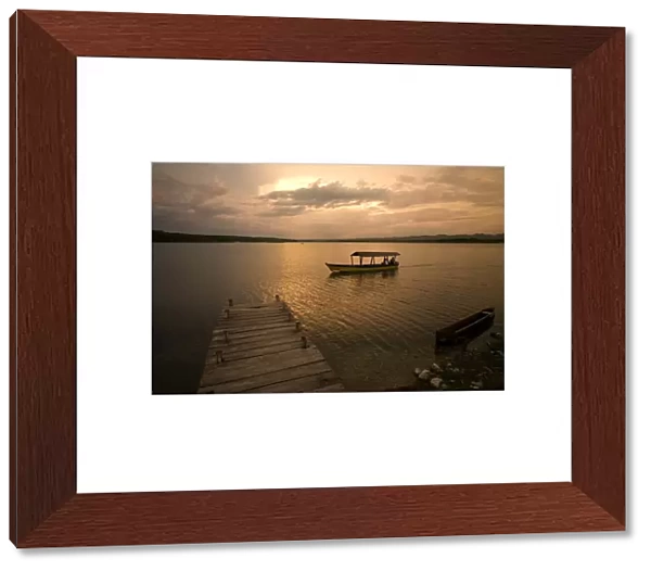 Guatemala - Flores Lake & pontoon at sunset