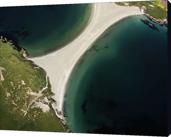 Scotland - St Ninian's tombolo, a sandbar connects the island to the mainland Shetland