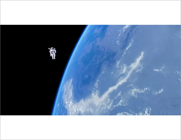 Spacewalk. Astronaut in a Manned Maneuvering Unit (MMU) spacewalking above the Earth