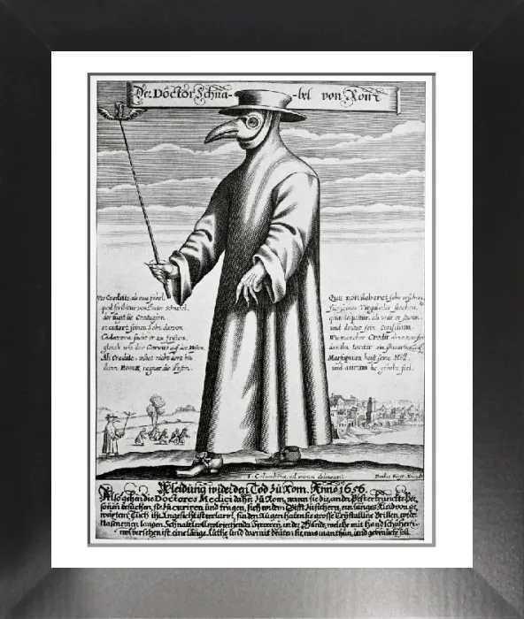Framed Print : A 17th-century print of a Plague doctor in costume