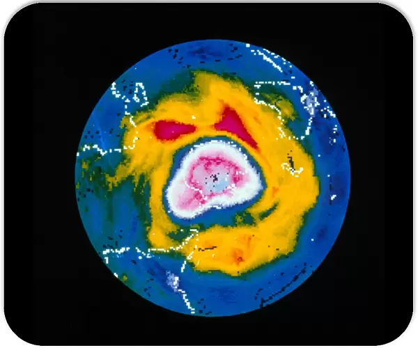 Satellite map of Antarctic ozone hole, 1987