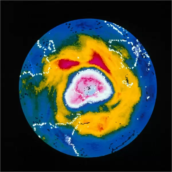 Satellite map of Antarctic ozone hole, 1987