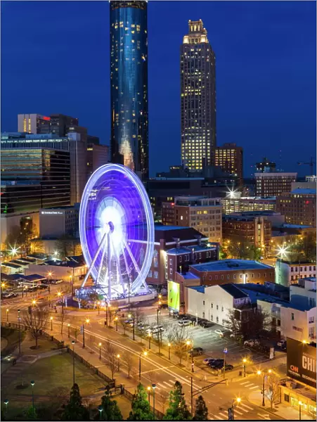 City skyline, elevated view over Downtown and the Centennial Olympic Park in Atlanta, Georgia, United States of America, North America