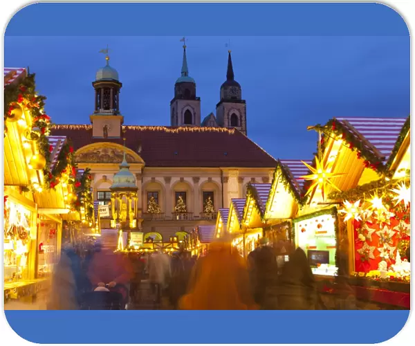 Christmas Market in the AlterMarkt with the Baroque Town Hall in the background, Magdeburg