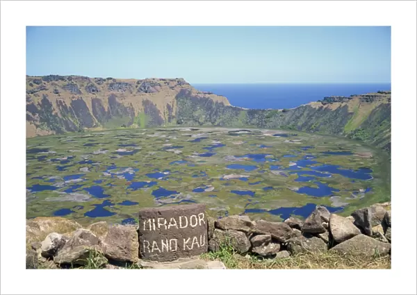 Mirador or viewpoint of Volcan Rano Kau crater lake on Easter Island, Chile