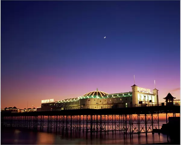 Brighton pier at twilight, Brighton, Sussex, England, United Kingdom, Europe