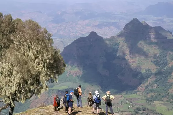 Tourists trekking, Simien Mountains National Park, UNESCO World Heritage Site