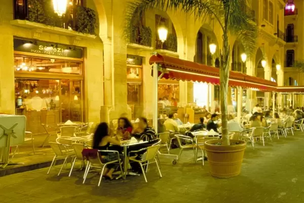 Outdoor restaurants at night in downtown area of Central District