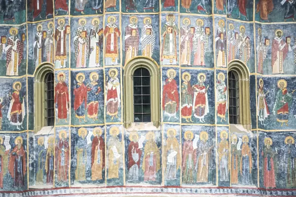 Painted murals at Sucevita Monastery, a Gothic church, one of the Painted Churches