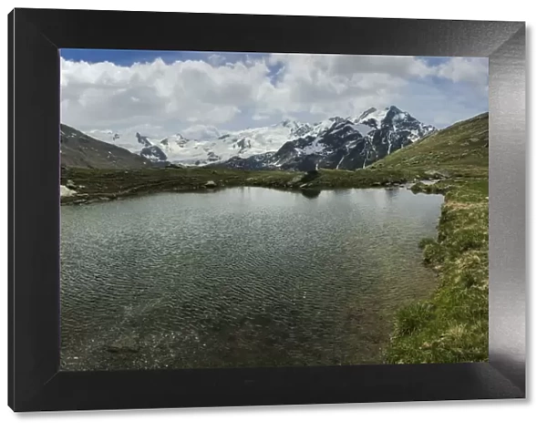 Glacier Forni and alpine lake, Valfurva, Lombardy, Italy, Europe