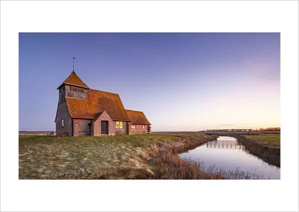 Fairfield Church (St. Thomas a Becket Church) at dawn, Romney Marsh, near Rye, Kent