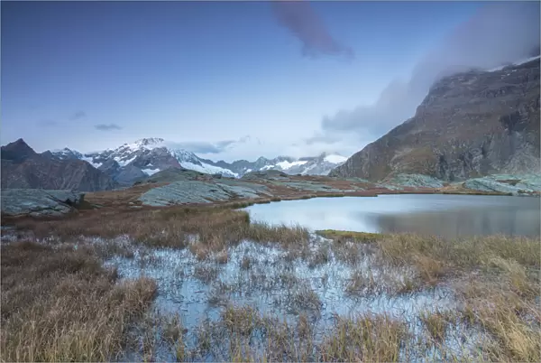 Alpine lake with Monte Disgrazia in the background, Alpe Fora, Malenco Valley, province of Sondrio