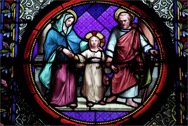 Holy Family stained glass in Sainte Clotilde church, Paris, France, Europe
