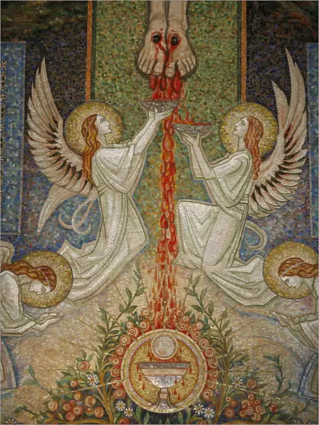 Detail of the mosaic by Antoine Molkenboer showing the Blood of Christ, Annecy