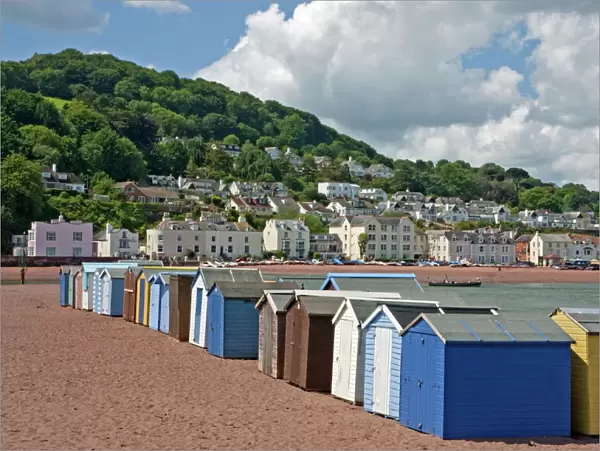 Teignmouth beach huts and Shaldon, South Devon, England, United Kingdom, Europe