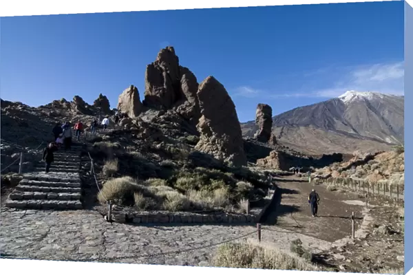Giant rock formations in front of the volcano of El Teide, Tenerife, Canary Islands