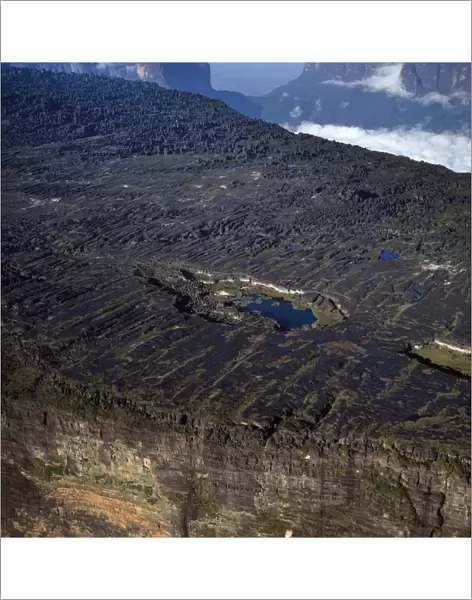 Aerial image of tepuis showing the summit of Mount Roraima (Cerro Roraima) with Lake Gladys
