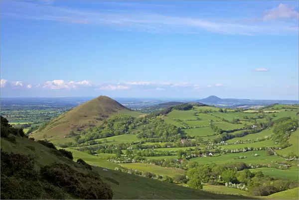 Lawley from slopes of Caer Caradoc in spring evening light, Church Stretton Hills
