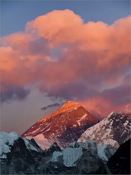 View from Gokyo Ri of Mount Everest, 8850 metres, and Mount Lhotse, 8501 metres, Dudh Kosi Valley, Solu Khumbu (Everest) Region, Nepal, Himalayas, Asia