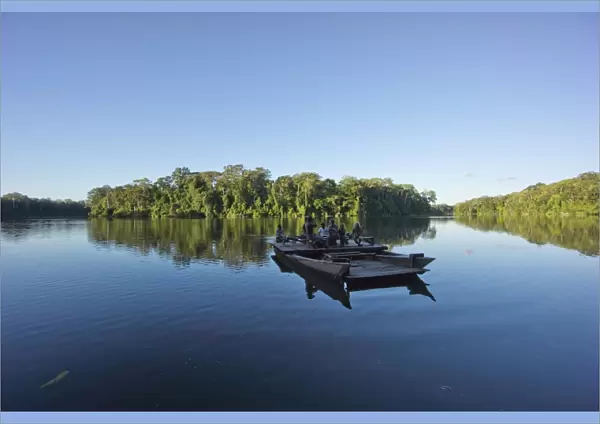 Tourist boat on Lake Salvador, Manu National Park, UNESCO World Heritage Site, Peru, South America